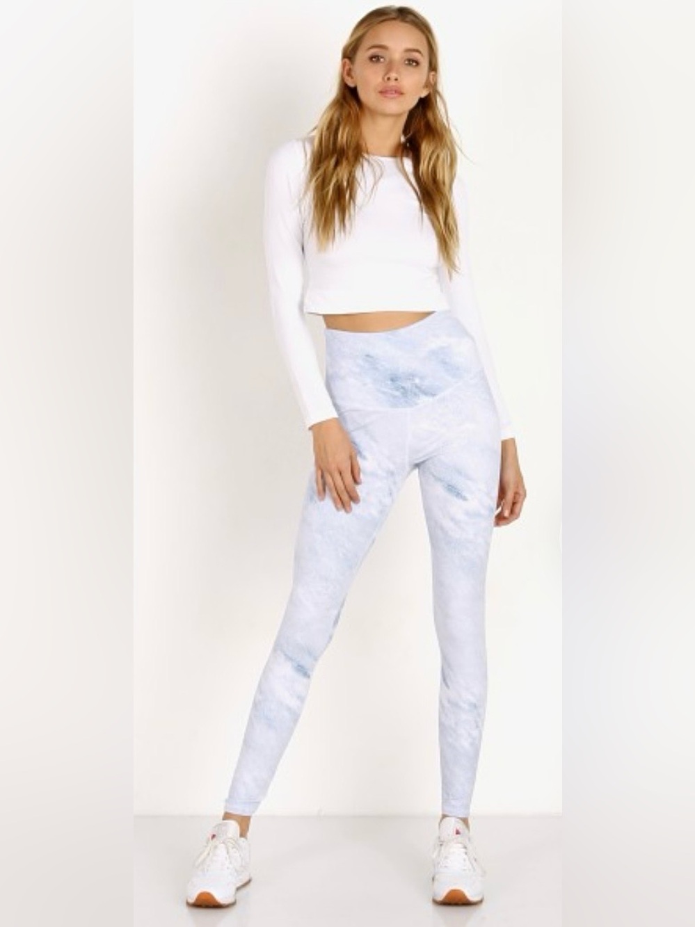 Varley Preston High Waist Leggings Sky Marble Blue White Size Small
